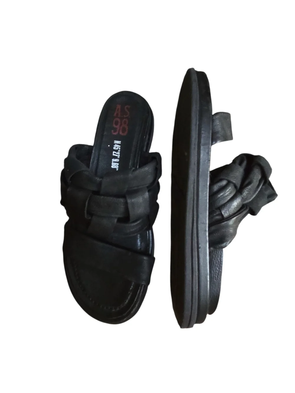 A.S.98 Black Braided Leather Slide Sandal Sz 40 = US 9.5/10